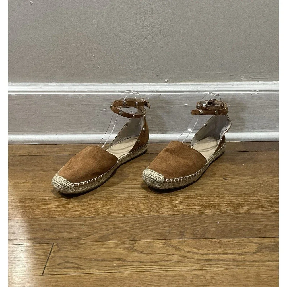 Guess Brown Caramel Espadrilles Stud Ankle Wrap Flats Size 8
